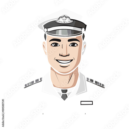 Smiling Asian Captain Portrays Trustworthiness in Uniform with Hat