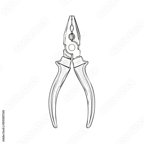 Hand Drawn Combination Pliers Illustration, Metal Tool Sketch