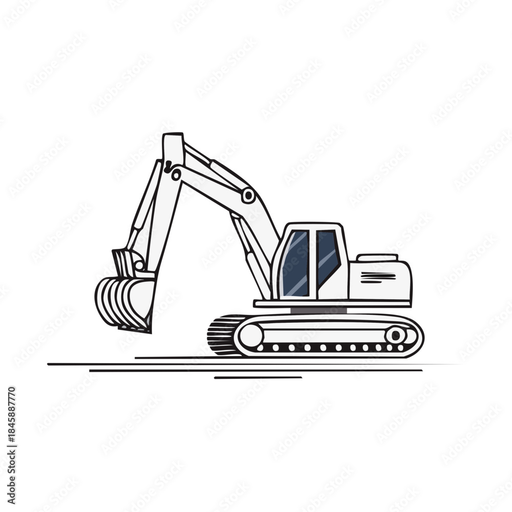 Naklejka premium Outline illustration of a construction excavator, tracked vehicle digger isolated
