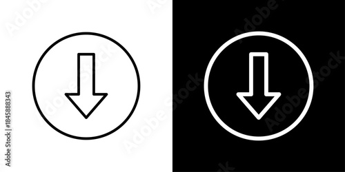 Downward arrow icon representing decrease, decline, negative trends, reduced performance, and falling values.