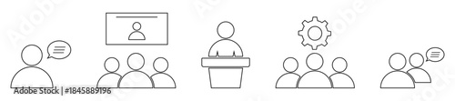 Business training and workshop line icons
