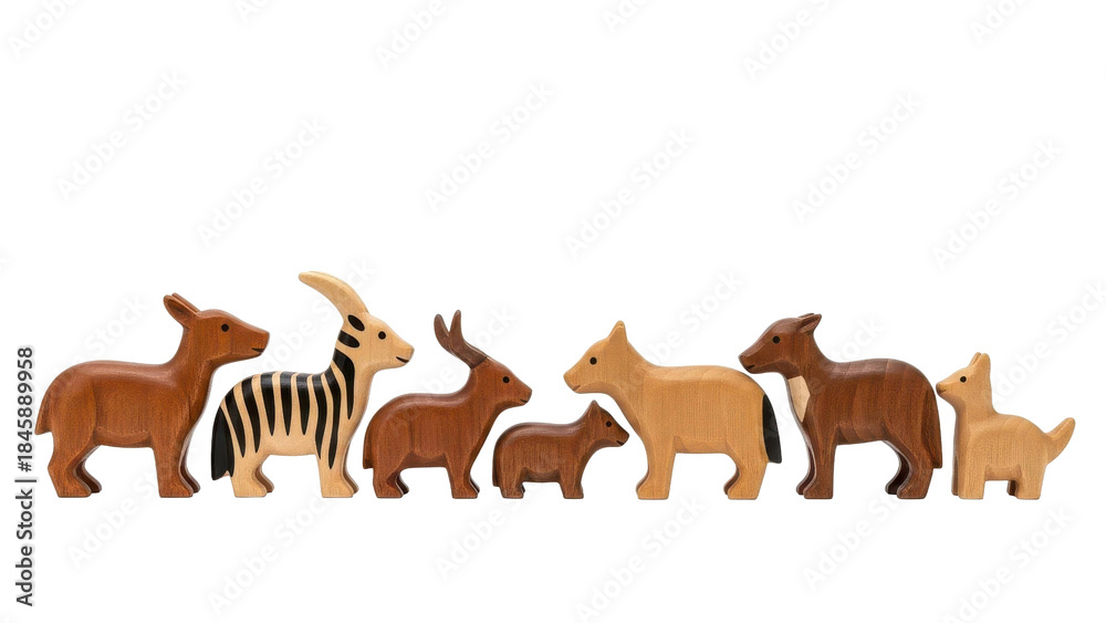 Obraz premium Wooden Zoo Animals Lined Up