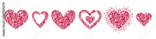 Pink Glitter Heart Shape set isolated on transparent background