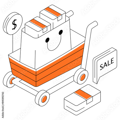 Shopping cart illustration, editable vector