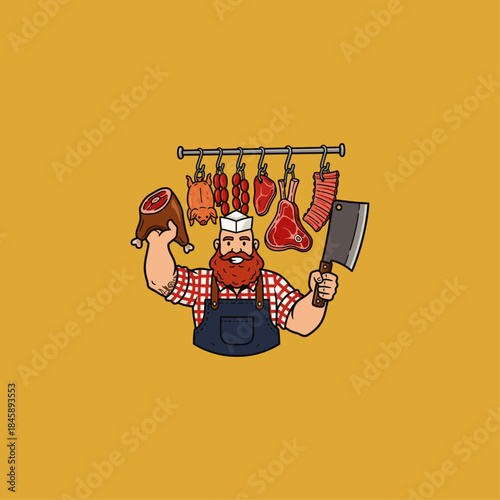 Butcher with meat icon flat vector design.