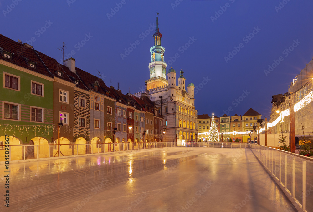 Fototapeta premium Ice rink in Old Market Square, Poznan, Poland