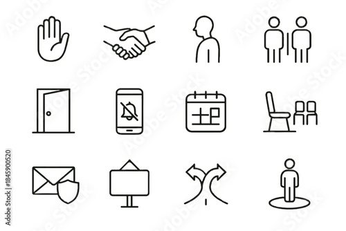 Icons healthy boundaries line icon island shield standing from directions closing vector