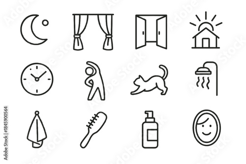Mode steaming shower door icons icon simple routine morning face smiling vector