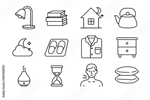 Timer slippers wind vector tea icon reading evening stories moon bedtime down