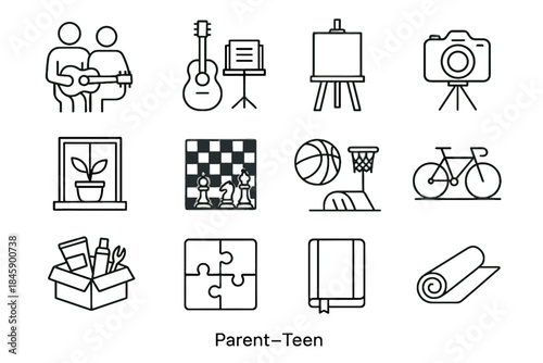 Icon craft vector hoop family box basketball stand hobbies minimalist yoga journal