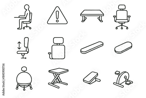 Workspace attachment vector icons desk icon adjustable trainer symbol healthy back chair