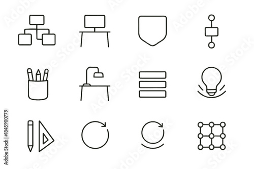 Tidy workspace idea continuity icons ripple creative flowchart modules sorting vector symbol