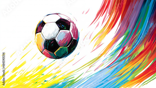 Abstract Soccer Ball with Colorful Paint Streaks and Motion