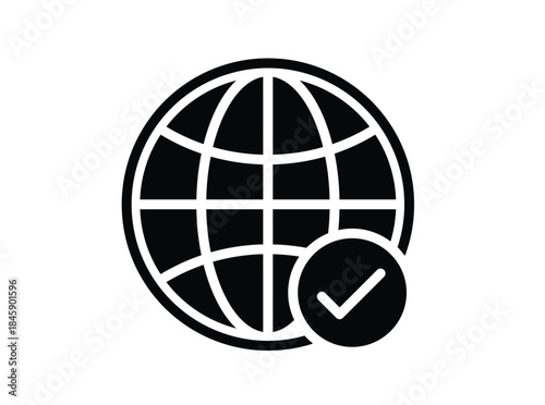 Globe Icon with Checkmark Symbolizing Global Approval and Validation