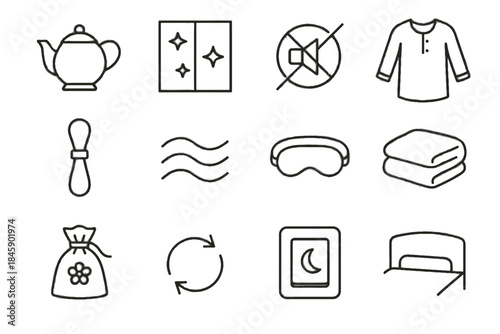 Hygiene case frame duvet vector cozy bedtime sachet icon band tea icons