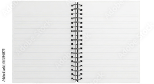 Open spiral notebook with blank lined pages on a white background