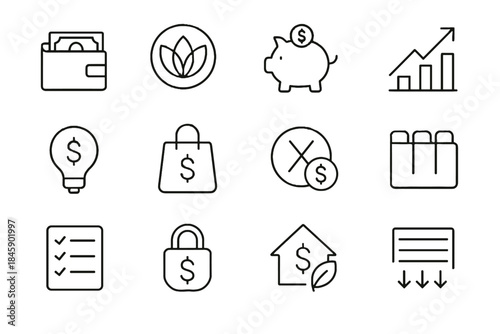 Icons daily savings budgeting avoid dividers arrows mindful icon intentional badge vector