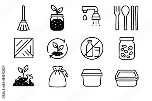 Cloth indicator vector zero jar kitchen waste icons icon pantry container composting