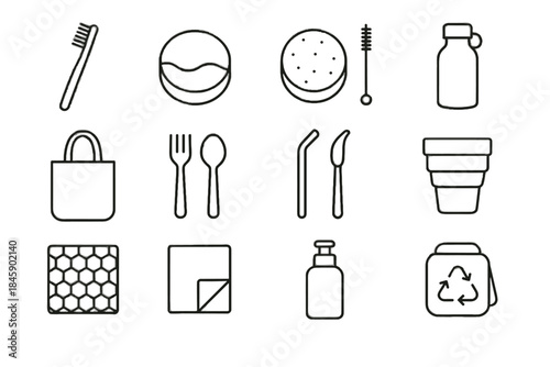 Icons cloth cup fabric vector water bar toothbrush eco icon napkin metal