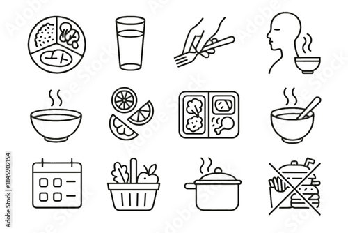 Bites icon cooking eating soup protein vector mindful fork lunchbox food fresh