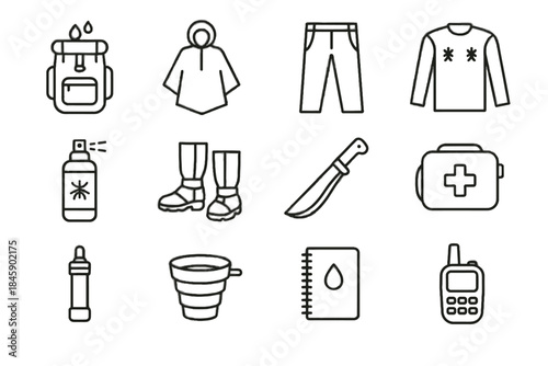 Outdoor notebook waterproof filter water pants gear vector icons icon shield backpack