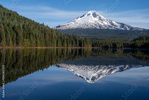 Mount Hood reflection in Oregon with clear blue skies
