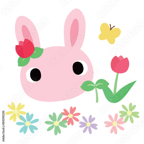 可愛いウサギのマーク　春のチューリップ
