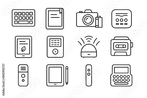Icons retro simplified eco camera gadget tech analog vector icon journal minimalist