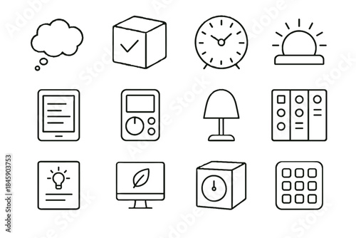 Interface schedule vector device gadget quiet lamp box minimalist icon task icons