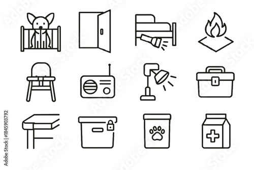 Food table radio vector gate bin home sensor safety brake icon belt