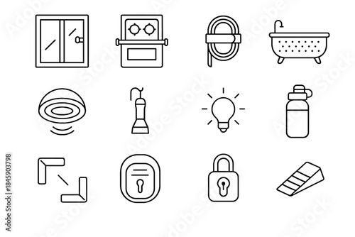 Icons icon safety home bottle fence vector doorstop cable sliding alert light