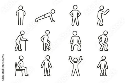 Circle raise icon balance workout twist stretch chair micro vector wave plank