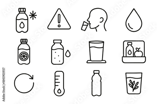 Cold vector intake healthy arrow hydration herbs icons cooler floating icon bottle