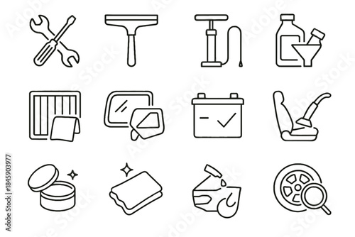 Funnel squeegee vector icon care vacuuming microfiber filter car clean brake container