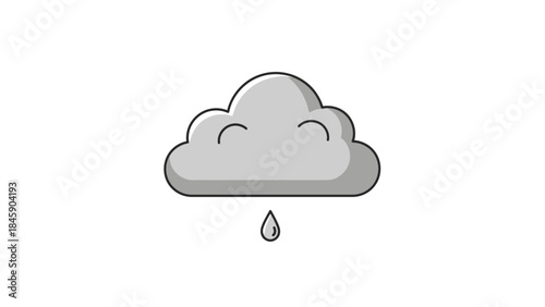 A simple cartoon illustration of a grey cloud with a single raindrop falling, depicting light rain or a weather icon.
