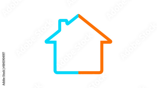 A simple outline of a house split into two halves, one blue and one orange, symbolizing temperature or energy.