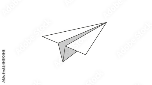 A simple white paper airplane flying against a plain background, representing childhood fun.