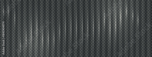 Ribbed glass texture with light flare effect. Vertical, lined glass overlay element isolated on transparent background