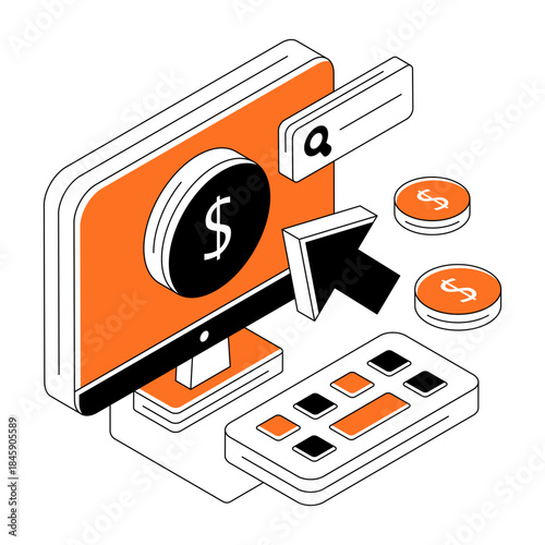 Conceptual isometric design illustration of pay per click