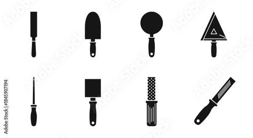 Assorted hand tool silhouettes lined up in an organized manner 