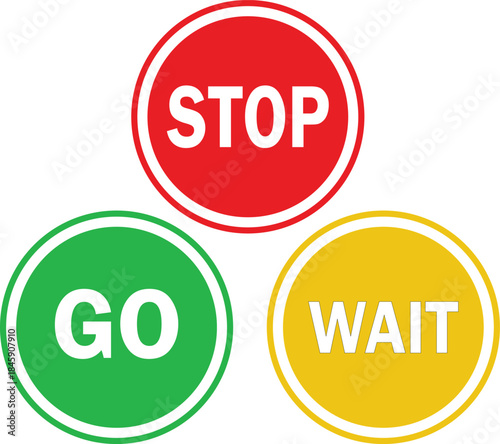 Stop Go and Wait traffic signal icons simple vector illustration for decision making safety and traffic control concepts isolated on white