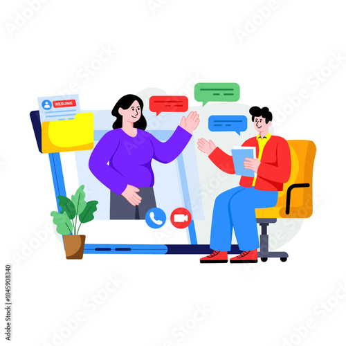 Editable design illustration of online job interview