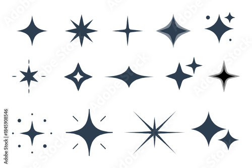 14 Sparkle and Starburst Vector Icon Set. Shine, Glow, Star Symbols.