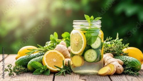 Refreshing detox water infused with natural ingredients like lemon, cucumber, and ginger