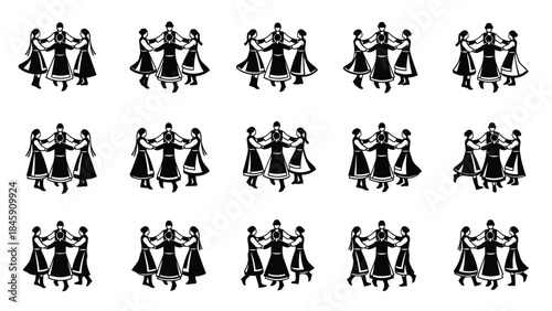 Folk Circle Dance Step Icon Vector Illustration | Traditional Group Dance Movement Symbol | Cultural Rhythm Graphic