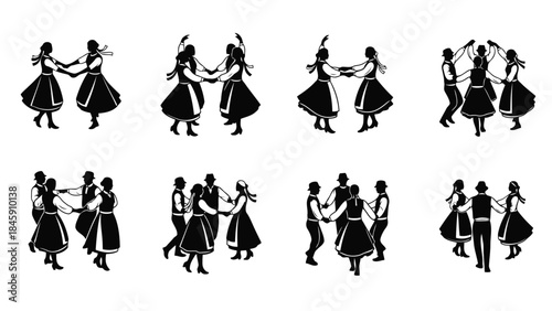 Folk Circle Dance Step Icon Vector Illustration | Traditional Group Dance Movement Symbol | Cultural Rhythm Graphic
