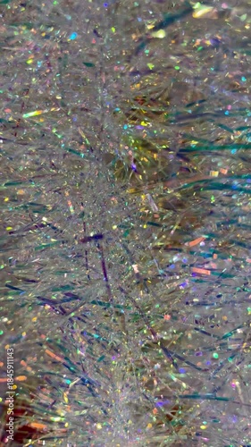 Festive Silver Iridescent Tinsel Garland with Rainbow Reflections