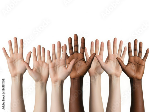 Diverse hands raised in unity