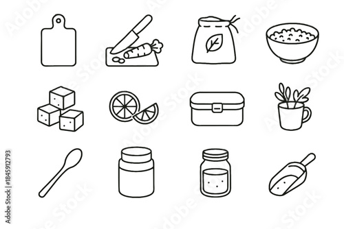 Icon vector eco produce spoon garnish lunch bag cup meal friendly fresh