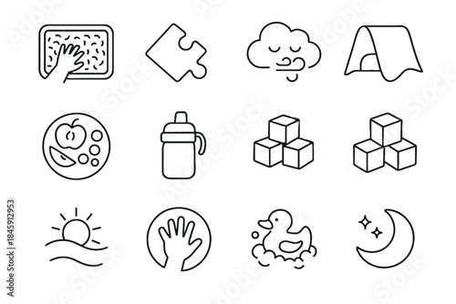 Routine bath snack moon circle breathing vector rice mindful soft toddler icon